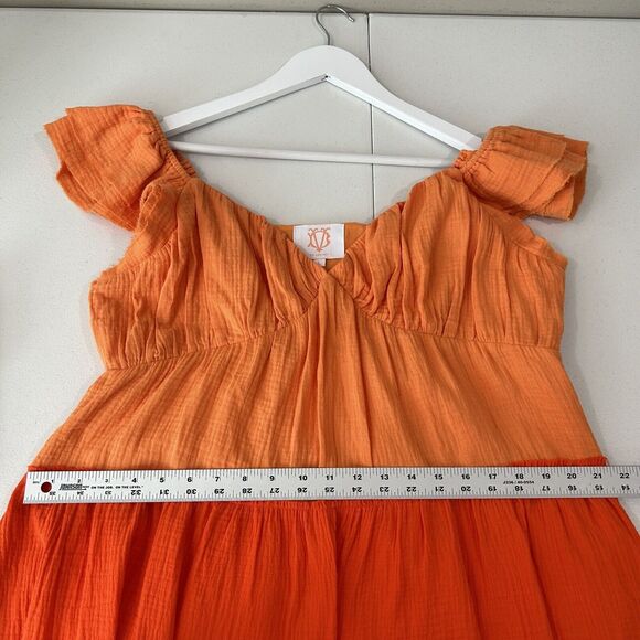 Victoria Dunn VD Lounge Long Island Tiered Dress Womens Large Orange Gauze Beach - Picture 12 of 12